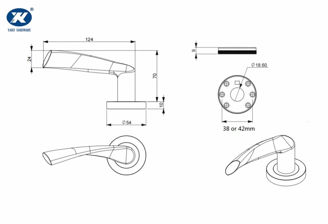 Stock Ready Black 38/42mm Thread Type Rose and Escutcheon Lever Door Handle Matt Black OEM