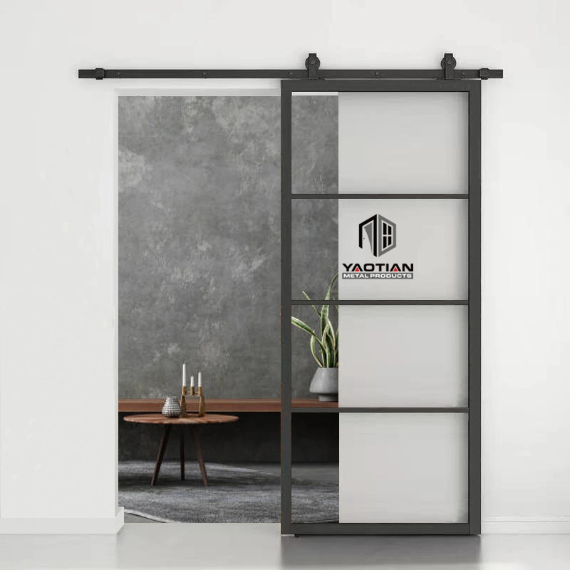 Traditional Framed Custom Black Painted Frosted Glass Interior Door