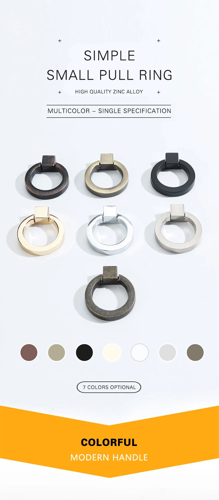 2023zinc Alloy Round Conceal Stainless Steel Ring Furniture Pull Handle Door Drawer Finger Pull Silver Metal Black Knobs Ring-Pull